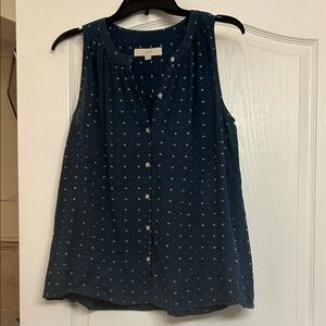 LOFT Dark Blue Sleeveless Button-Front Dot Blouse